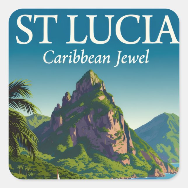 Pegatina Cuadrada St Lucia Caribbean Jewel  (Anverso)