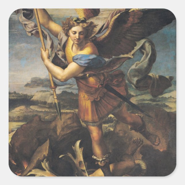 Pegatina Cuadrada St. Michael Abrumando al Demonio, 1518 (Anverso)