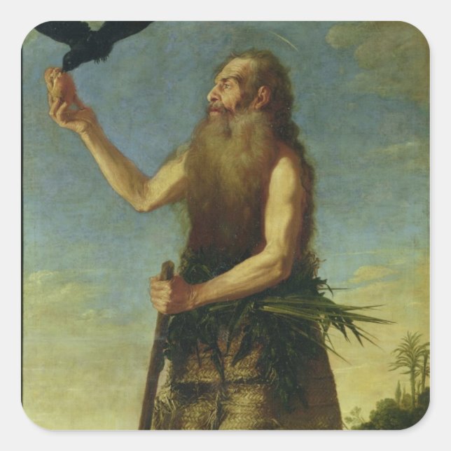 Pegatina Cuadrada St. Onuphrius (aceite sobre lienzo) (Anverso)