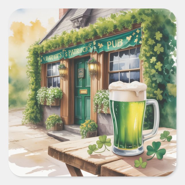 Pegatina Cuadrada St Patrick’s Day Bar Pub Party (Anverso)