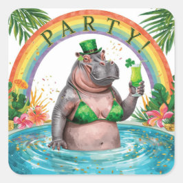 Pegatina Cuadrada St. Patrick’s Day Glam Hippo Bikini 