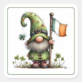 Pegatina Cuadrada St. Patrick’s Day Gnome