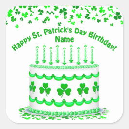 Pegatina Cuadrada St Patrick's Day Birthday Cake Custom Candles