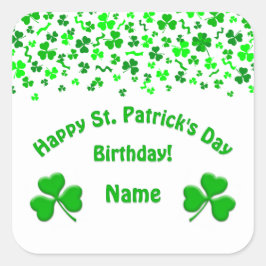 Pegatina Cuadrada St Patrick's Day Birthday Green Shamrocks Confetti
