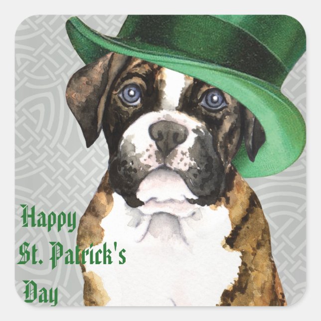 Pegatina Cuadrada St. Patrick's Day Boxer (Anverso)