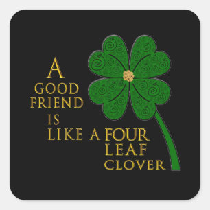 Pegatina Cuadrada St. Patrick's Day Four Leaf Clover Good Friends