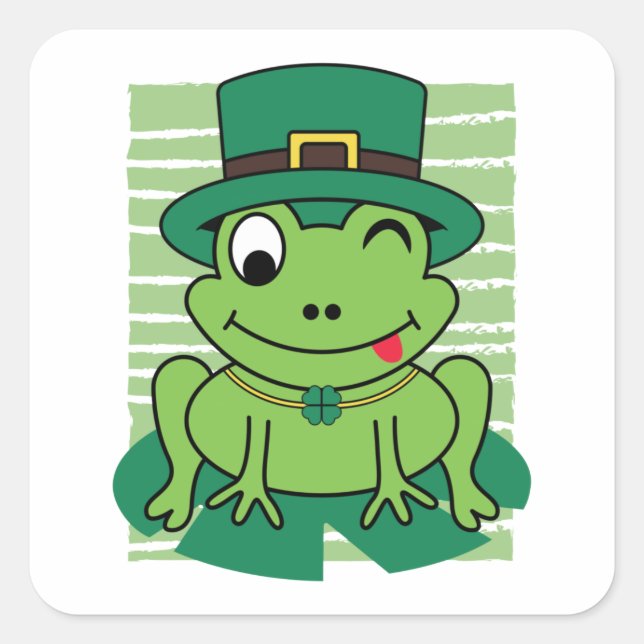 Pegatina Cuadrada St. Patrick's Day Frog Lucky Shamrock (Anverso)