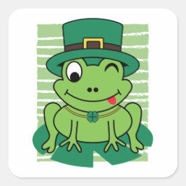 Pegatina Cuadrada St. Patrick's Day Frog Lucky Shamrock