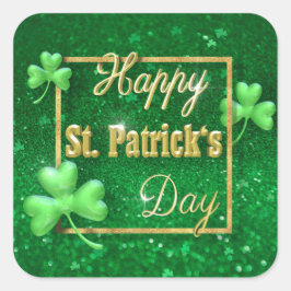 Pegatina Cuadrada St. Patrick's Day Gold Shamrock