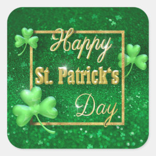 Pegatina Cuadrada St. Patrick's Day Gold Shamrock