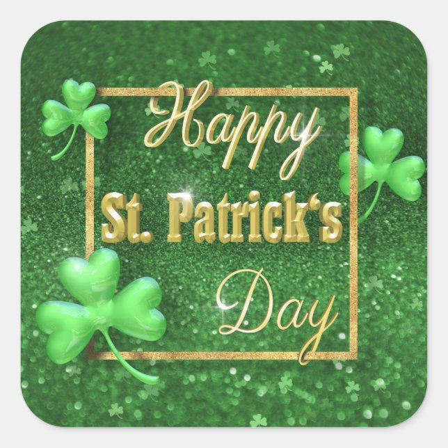 Pegatina Cuadrada St. Patrick's Day Gold Shamrock (Anverso)