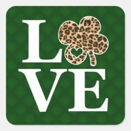 Pegatina Cuadrada St Patricks Day Leopard Love Shamrock