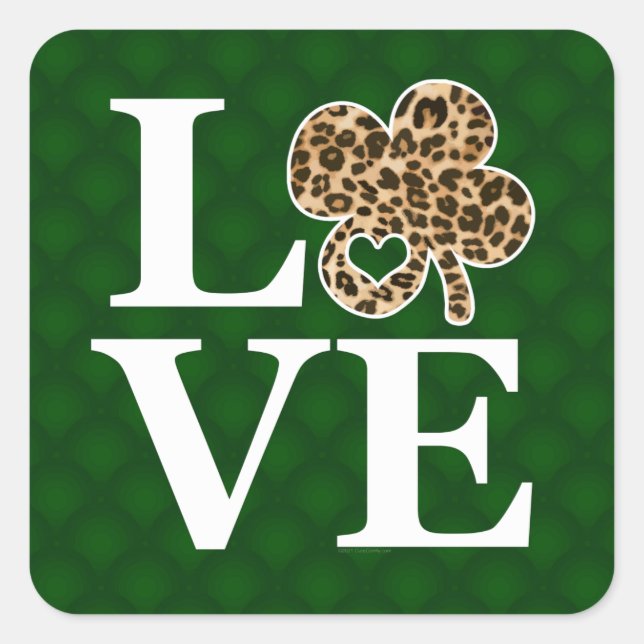 Pegatina Cuadrada St Patricks Day Leopard Love Shamrock (Anverso)