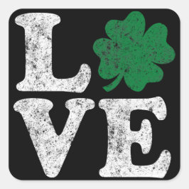 Pegatina Cuadrada St Patrick's Day LOVE Shamrock Irish