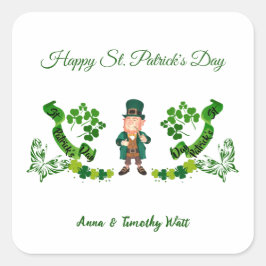 Pegatina Cuadrada St Patricks Leprechaun Butterfly Lucky Shamrock