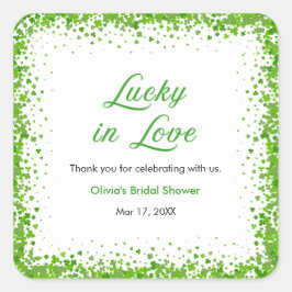 Pegatina Cuadrada St Patrick's Lucky in Love Bridal Shower Thank You