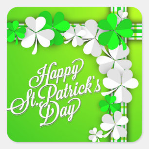 Pegatina Cuadrada St. Patrick's "Shamrock/Ribbon"