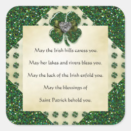 Pegatina Cuadrada St. Patrick's Sparkly Shamrock/Heart Irish