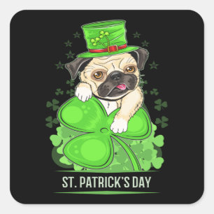 Pegatina Cuadrada St Patrics Day Puppy Pug
