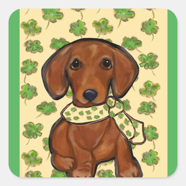 Pegatina Cuadrada St.Patty Doxie   (Anverso)