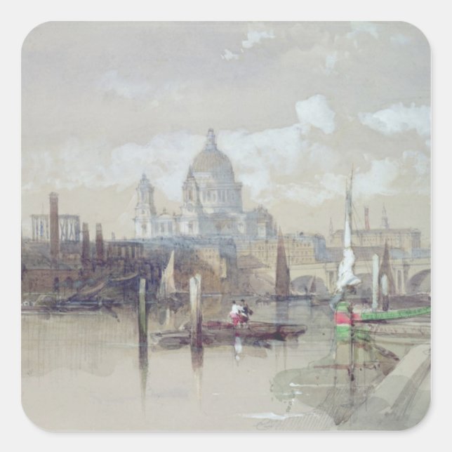 Pegatina Cuadrada St. Pauls desde el río, 1863 (Anverso)
