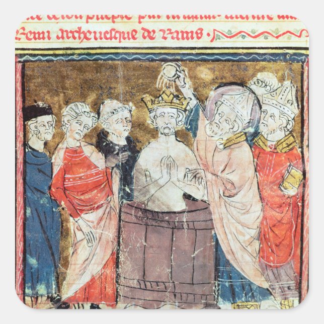 Pegatina Cuadrada St. Remigius, obispo del bautismo de Reims (Anverso)