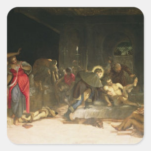 Pegatina Cuadrada St. Roch curando la plaga