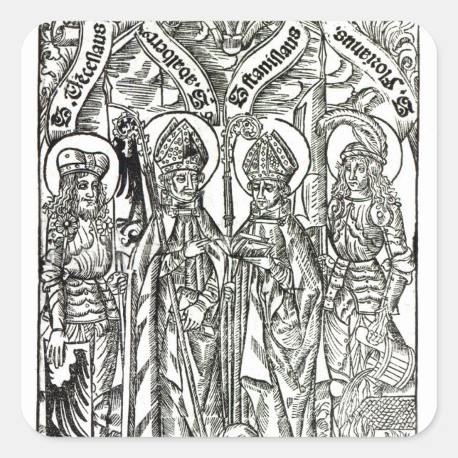 Pegatina Cuadrada St. Wenceslaus, Adalbert, Stanislaus St. Florian (Anverso)