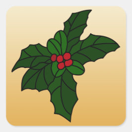 Pegatina Cuadrada Stain-Glass Holly Berries