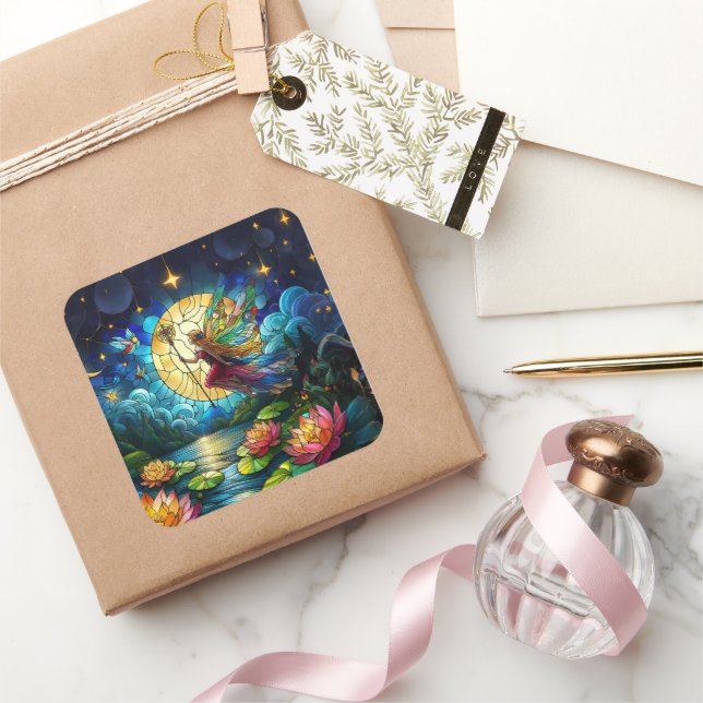 Pegatina Cuadrada Stained Glass Moonlight Flight Fairy  (Regalar)