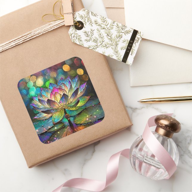 Pegatina Cuadrada Stained Glass Vibrant Lotus Flower (Regalar)