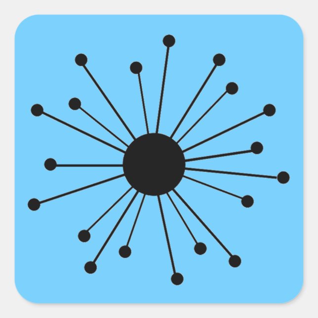 Pegatina Cuadrada Starburst Retro de Mid Century (Anverso)