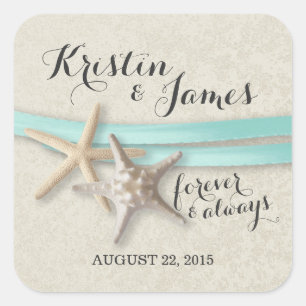 Pegatina Cuadrada Starfish and Aqua Ribbon
