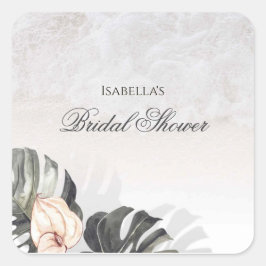 Pegatina Cuadrada Starfish and Shells Tropical Beach Bridal Shower