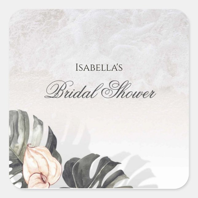 Pegatina Cuadrada Starfish and Shells Tropical Beach Bridal Shower (Anverso)