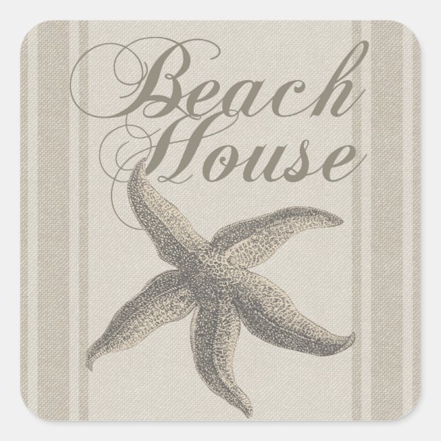 Pegatina Cuadrada Starfish Beach House Seashore Coastre (Anverso)
