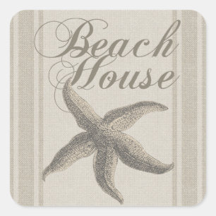 Pegatina Cuadrada Starfish Beach House Seashore Coastre
