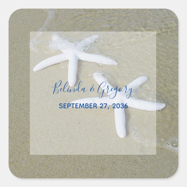Pegatina Cuadrada Starfish Beach Wedding (Anverso)