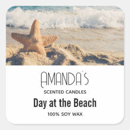 Pegatina Cuadrada Starfish en Sandy Beach Photograph Candle Biz
