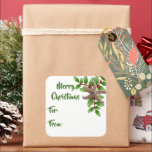 Pegatina Cuadrada Starfish n Holly Green Beach Christmas Gigantes de<br><div class="desc">Pegatinas de etiquetas de regalo con estrellas de mar y diseño holly. Los pegatinas blancos de tres pulgadas, cuadrados, tienen texto de "Feliz Navidad" y palabras de "por" y "de" en verde oscuro. Se utiliza para decorar regalos de vacaciones con temática tropical. Todo el texto está en plantillas para cambiarlo...</div>