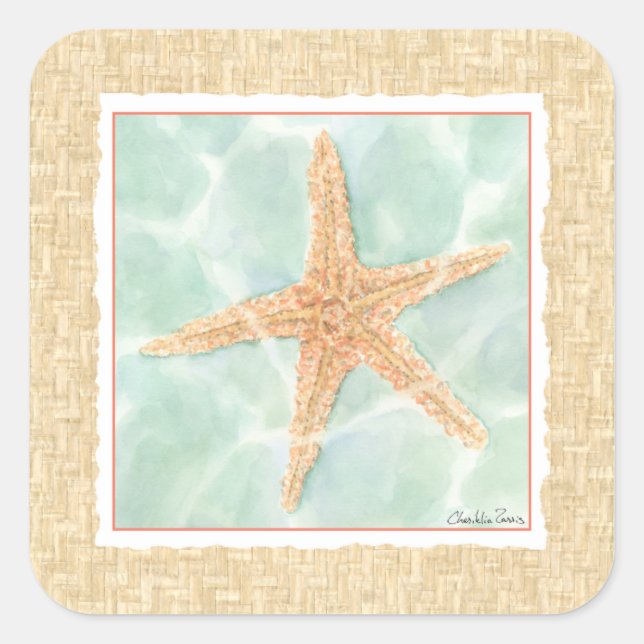 Pegatina Cuadrada Starfish náutico en el agua (Anverso)