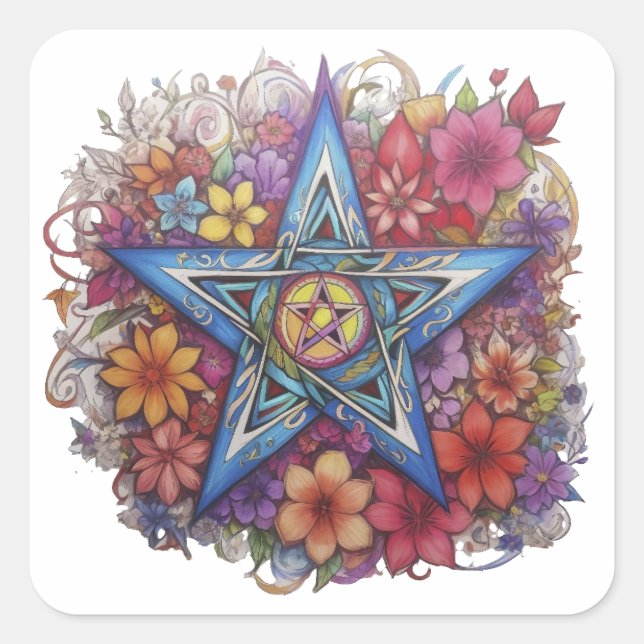 Pegatina Cuadrada Starry Floral Radiance (Anverso)