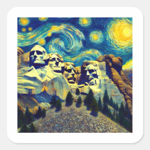 Pegatina Cuadrada Starry Night Mt. Rushmore Dakota del Sur