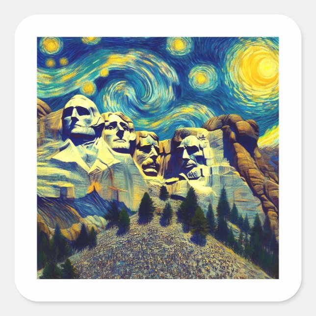 Pegatina Cuadrada Starry Night Mt. Rushmore Dakota del Sur (Anverso)