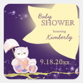 Pegatina Cuadrada Starry Night Owls Baby Shower