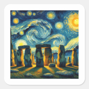 Pegatina Cuadrada Starry Night Stonehenge