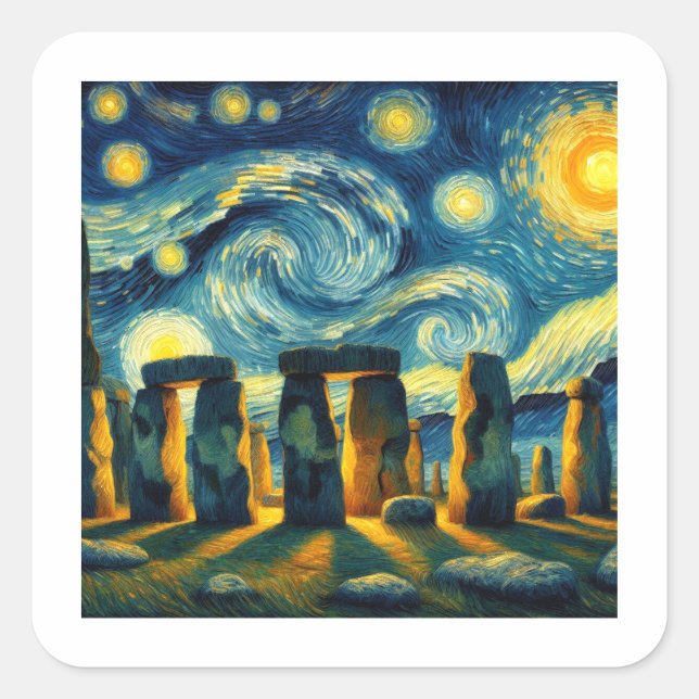 Pegatina Cuadrada Starry Night Stonehenge (Anverso)
