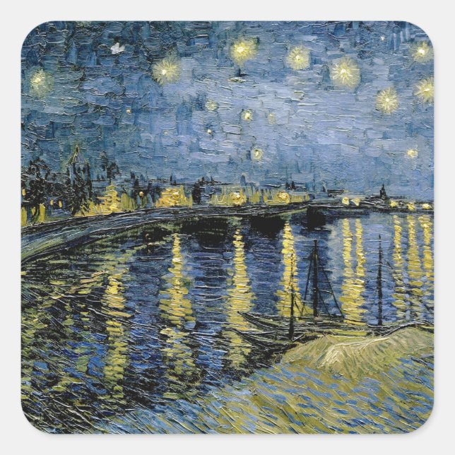 Pegatina Cuadrada Starry Night Vincent van Gogh (Anverso)