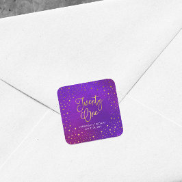 Pegatina Cuadrada Starry Purple Watercolor 21º cumpleaños