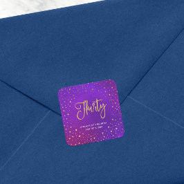 Pegatina Cuadrada Starry Purple Watercolor 30 cumpleaños